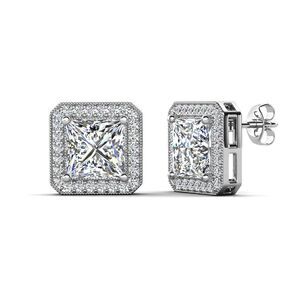 Cate & Chloe Norah 18K White Gold Plated Stud Earrings with Crystals for Women